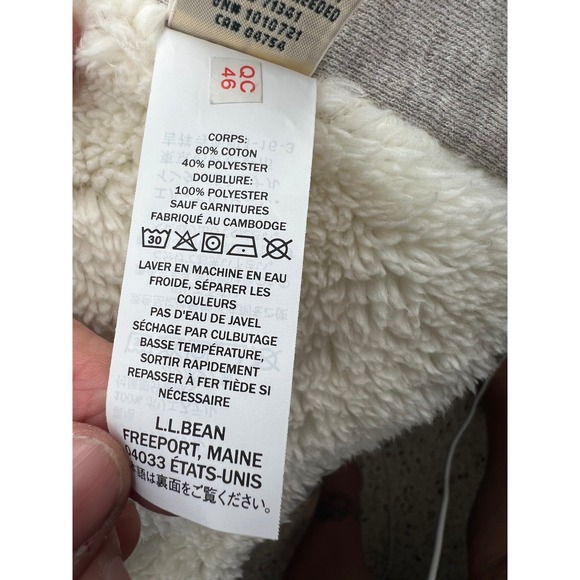 LL Bean Women's Cozy Sherpa Lined Cardigan Sweatshirt Jacket Taupe L - Picture 10 of 11